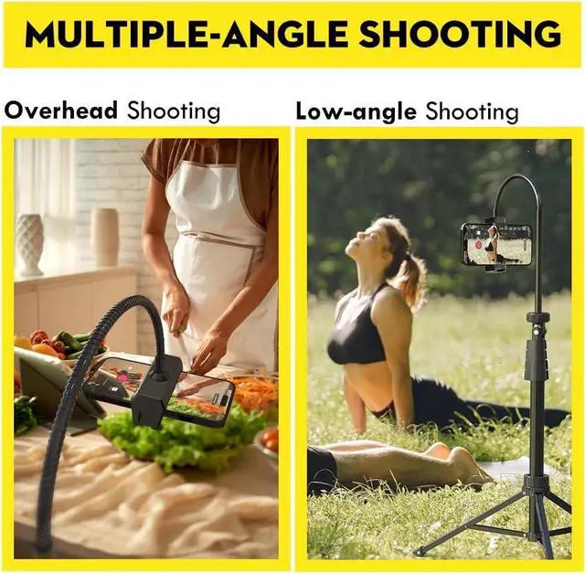 Alt view image 3 of 6 - Aureday 88 Flexible Phone Tripod with 14.95 Gooseneck, Remote and Phone Holder, Overhead Cell Phone StandSelfie Stick for Video Recording, Compatible with iPhone Android Phone, Camera