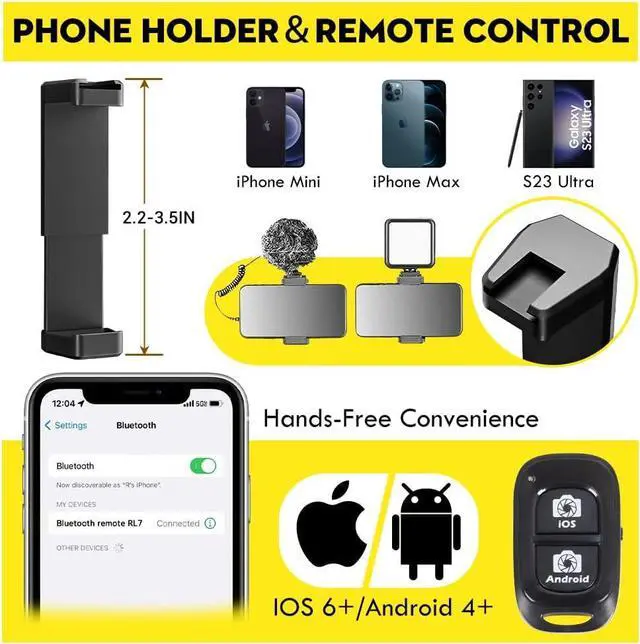 Alt view image 5 of 6 - Aureday 88 Flexible Phone Tripod with 14.95 Gooseneck, Remote and Phone Holder, Overhead Cell Phone StandSelfie Stick for Video Recording, Compatible with iPhone Android Phone, Camera