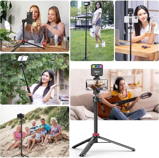 Alt view image 2 of 7 - ULANZI MT-44 Extendable Phone Tripod, 59" Selfie Stick Vlog Stand with 2 in 1 Phone Clip, 360° Ball Head Camera Tripod for iPhone Sony Canon DJI Osmo Action Camera, Lightweight for Travel