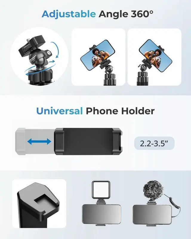 Alt view image 3 of 6 - UBeesize Phone Tripod Pro S, Premium Flexible Phone Tripod with Wireless Remote, Mini Tripod Stand for Camera GoPro/Mobile (Upgraded), Black