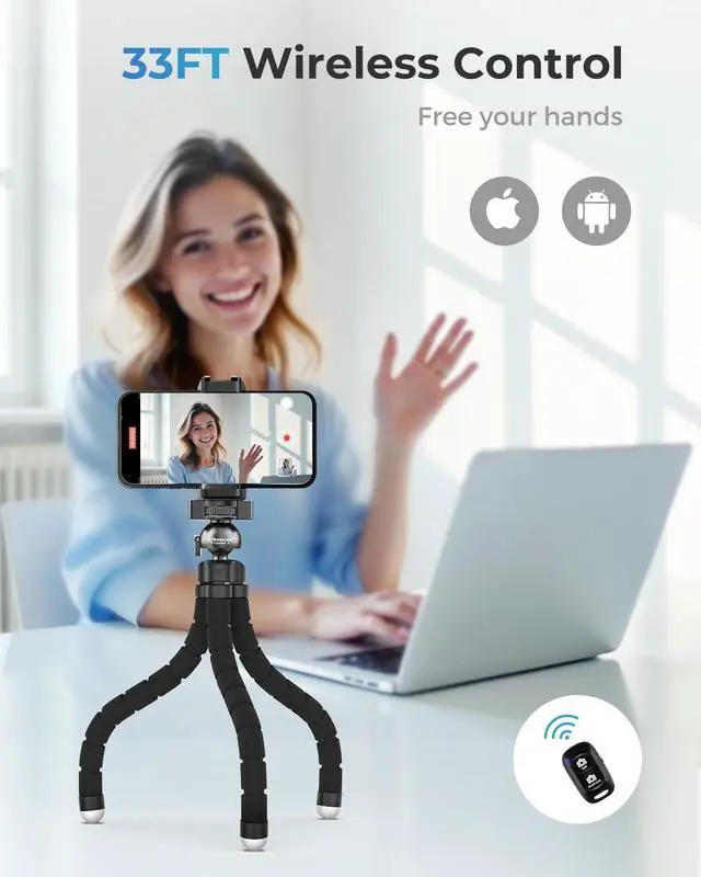 Alt view image 5 of 6 - UBeesize Phone Tripod Pro S, Premium Flexible Phone Tripod with Wireless Remote, Mini Tripod Stand for Camera GoPro/Mobile (Upgraded), Black