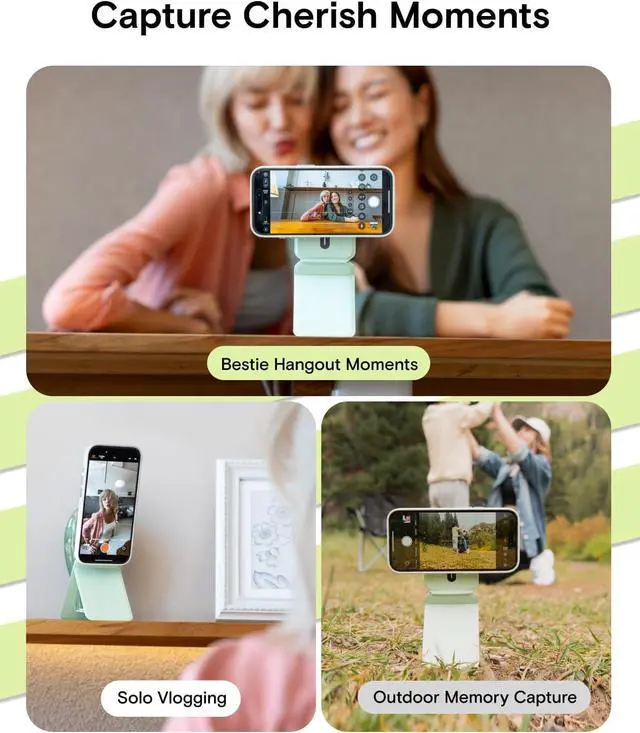 Alt view image 4 of 7 - MOFT Phone Tripod Stand Selfie Stick for iPhone, Multi-Angles iPhone Stand, Lightweight & Portable Phone Holder, Strong Magnets, MOVAS Vegan Leather, Travel Essentials, Seafoam (Without Card Slot)