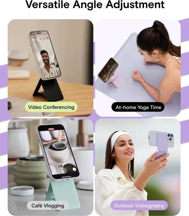 Alt view image 5 of 7 - MOFT Phone Tripod Stand Selfie Stick for iPhone, Multi-Angles iPhone Stand, Lightweight & Portable Phone Holder, Strong Magnets, MOVAS Vegan Leather, Travel Essentials, Seafoam (Without Card Slot)