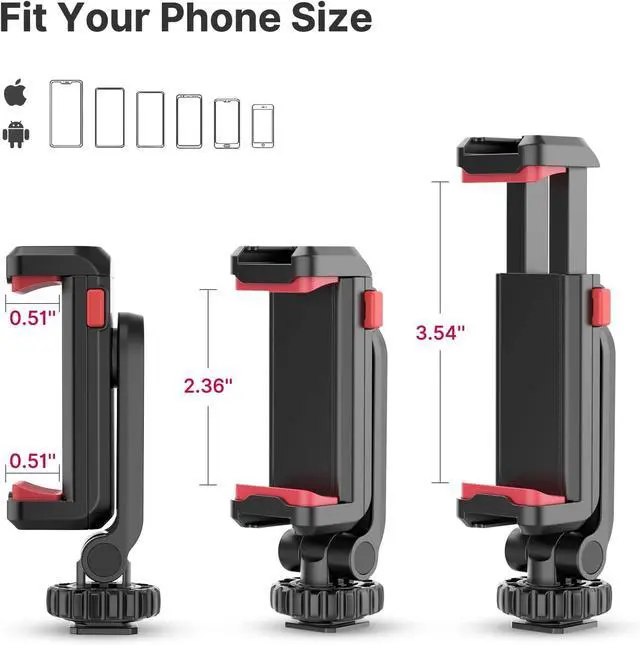 Alt view image 4 of 7 - ULANZI Phone Tripod Mount ST-06S, New Universal Smartphone Mount Adapter with 2 Cold Shoe, 360° Rotates Adjustable Cell Phone Clip Clamp Holder, Compatible with iPhone, Samsung Galaxy and All Phones