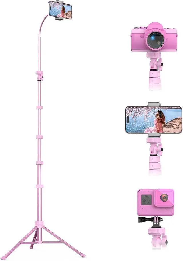 Main image of UBeesize 88 Flexible Phone Tripod with 14.95 Gooseneck, Remote and Phone Holder, Overhead Cell Phone StandSelfie Stick for Video Recording, Compatible with iPhone Android Phone, Camera Pink