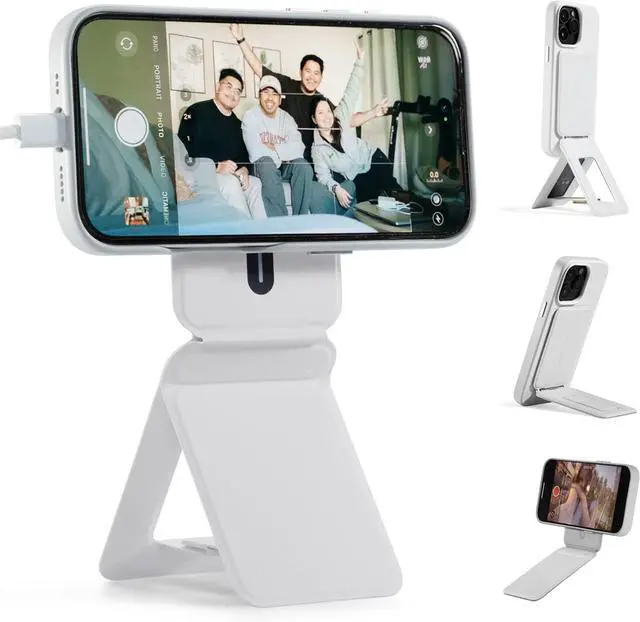 Main image of MOFT Phone Tripod Stand Selfie Stick for iPhone, Multi-Angles iPhone Stand, Lightweight & Portable Phone Holder, Strong Magnets, MOVAS Vegan Leather, Travel Essentials, Misty Cove (Without Card Slot)