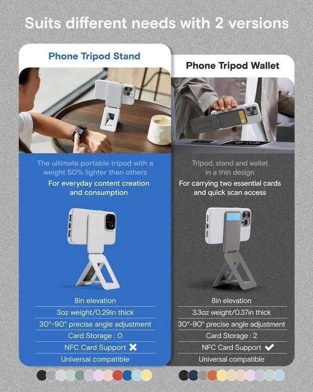 Alt view image 2 of 7 - MOFT Phone Tripod Stand Selfie Stick for iPhone, Multi-Angles iPhone Stand, Lightweight & Portable Phone Holder, Strong Magnets, MOVAS Vegan Leather, Travel Essentials, Misty Cove (Without Card Slot)