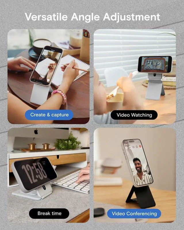 Alt view image 6 of 7 - MOFT Phone Tripod Stand Selfie Stick for iPhone, Multi-Angles iPhone Stand, Lightweight & Portable Phone Holder, Strong Magnets, MOVAS Vegan Leather, Travel Essentials, Misty Cove (Without Card Slot)