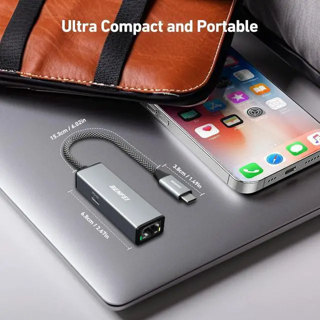 Alt view image 7 of 7 - BENFEI USB-C to Ethernet Gigabit Adapter with 100W Power Delivery, Thunderbolt 3/4 to RJ45 Ethernet LAN Network Adapter Compatible with iPhone 15 Pro/Max, MacBook Pro/Air 2023, iMac