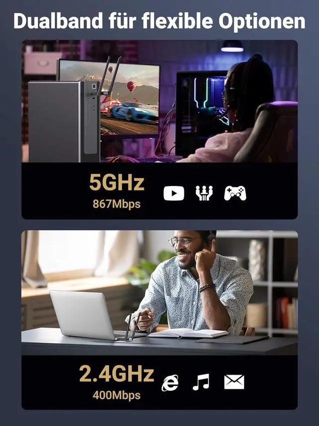 Alt view image 3 of 7 - UGREEN USB WiFi Adapter, AC1300 5dBi High Gain Dual Antennas, 5G/2.4G Dual Band, 164ft Wide Range, USB 3.0 WiFi Adapter for Desktop PC Laptop, Support Windows 11/10/8.1/8/7