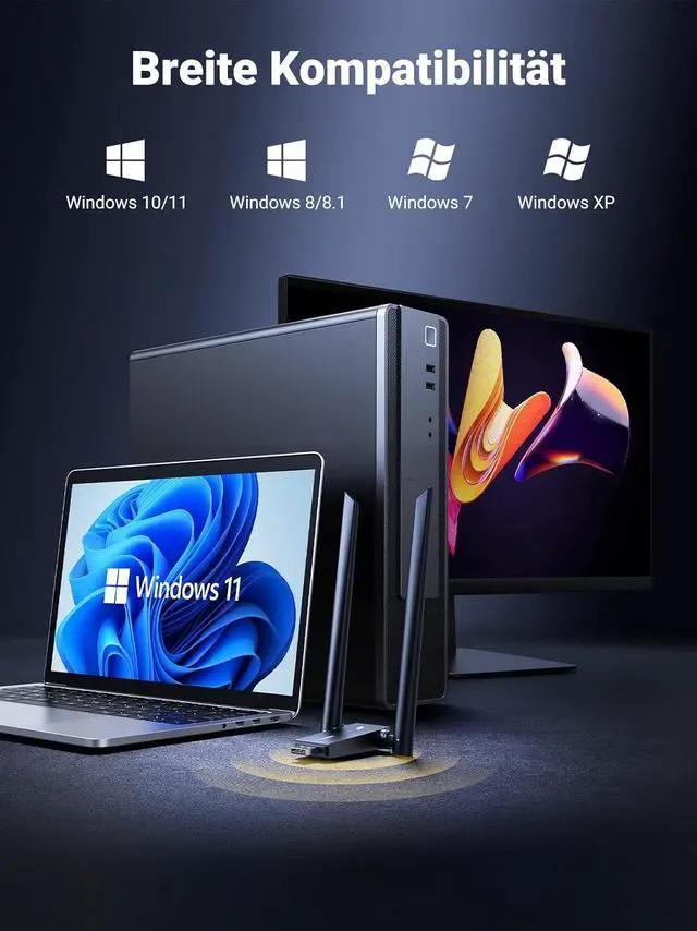 Alt view image 5 of 7 - UGREEN USB WiFi Adapter, AC1300 5dBi High Gain Dual Antennas, 5G/2.4G Dual Band, 164ft Wide Range, USB 3.0 WiFi Adapter for Desktop PC Laptop, Support Windows 11/10/8.1/8/7