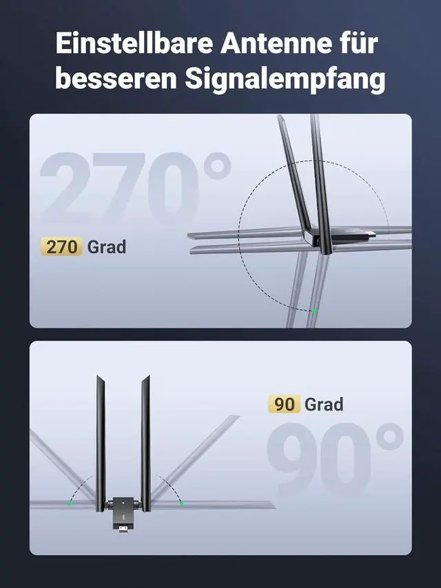Alt view image 6 of 7 - UGREEN USB WiFi Adapter, AC1300 5dBi High Gain Dual Antennas, 5G/2.4G Dual Band, 164ft Wide Range, USB 3.0 WiFi Adapter for Desktop PC Laptop, Support Windows 11/10/8.1/8/7