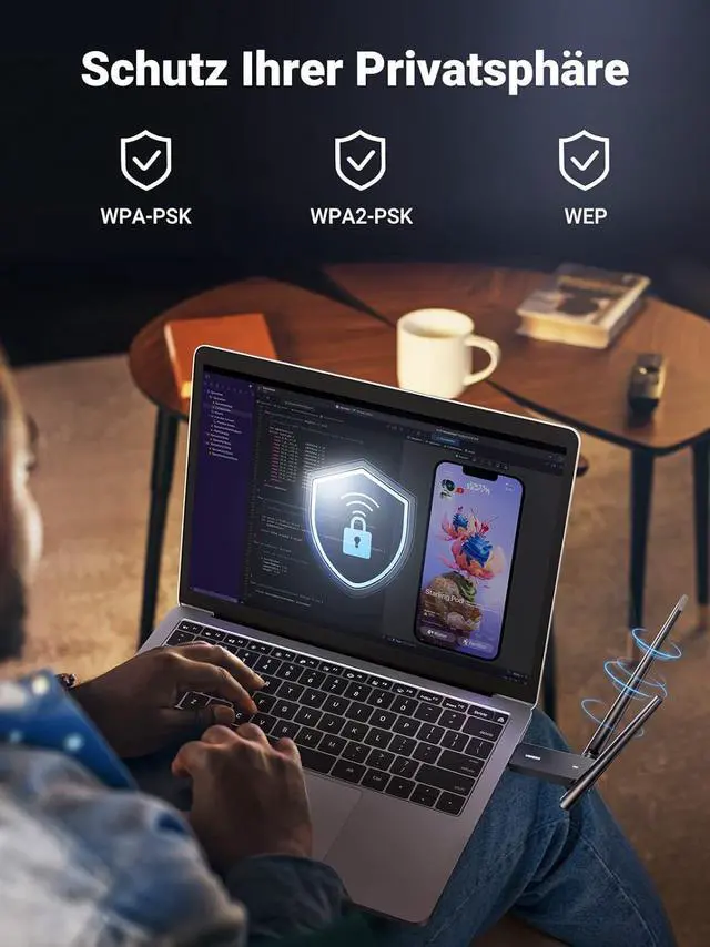 Alt view image 7 of 7 - UGREEN USB WiFi Adapter, AC1300 5dBi High Gain Dual Antennas, 5G/2.4G Dual Band, 164ft Wide Range, USB 3.0 WiFi Adapter for Desktop PC Laptop, Support Windows 11/10/8.1/8/7