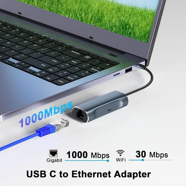 Alt view image 2 of 7 - USB C to Ethernet Adapter with 100W Charging Port, Aibilangose 1Gbps Ethernet to USB C Adapter for Chromecast with Google TV, Type-C Gigabit Ethernet LAN Network Connector with Power Delivery