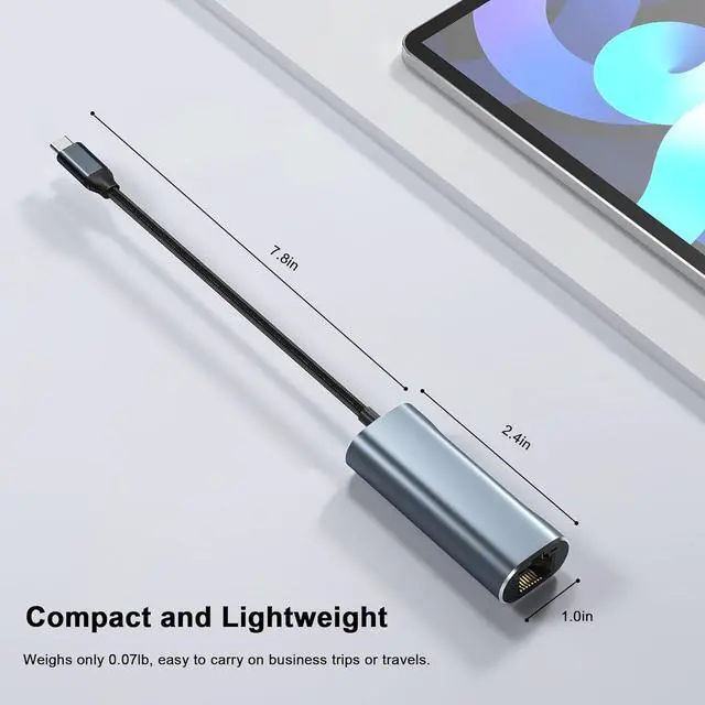 Alt view image 7 of 7 - USB C to Ethernet Adapter with 100W Charging Port, Aibilangose 1Gbps Ethernet to USB C Adapter for Chromecast with Google TV, Type-C Gigabit Ethernet LAN Network Connector with Power Delivery