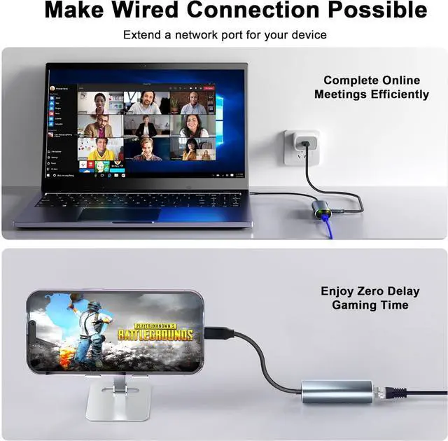 Alt view image 6 of 7 - USB C to Ethernet Adapter with 100W Charging Port, Aibilangose 1Gbps Ethernet to USB C Adapter for Chromecast with Google TV, Type-C Gigabit Ethernet LAN Network Connector with Power Delivery