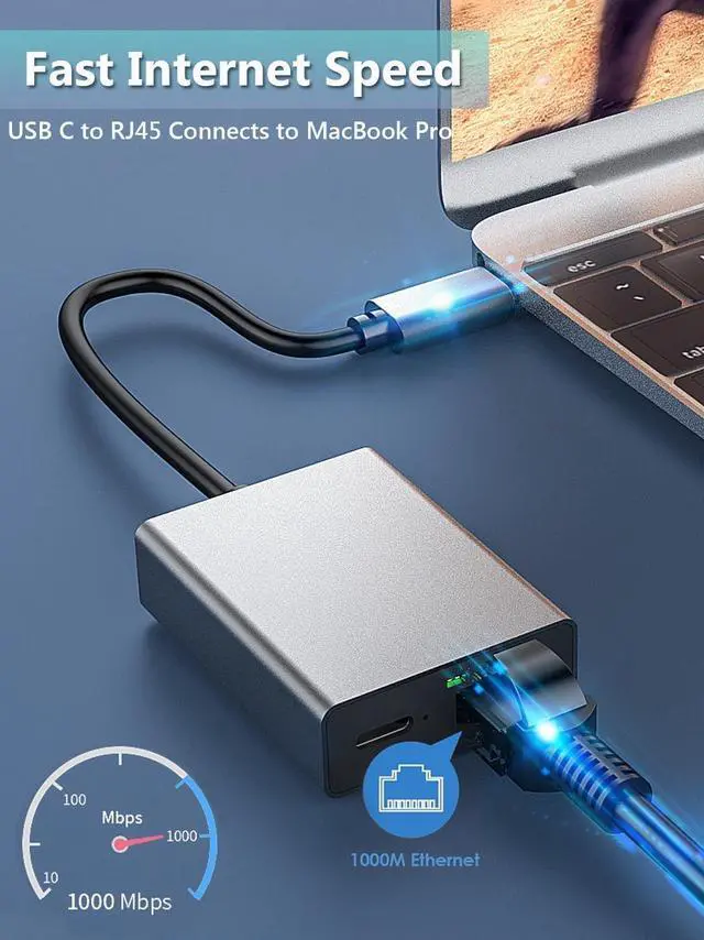 Alt view image 2 of 4 - USB C to RJ45 Network Adapter for Google TV, Chromecast, Laptop, Black