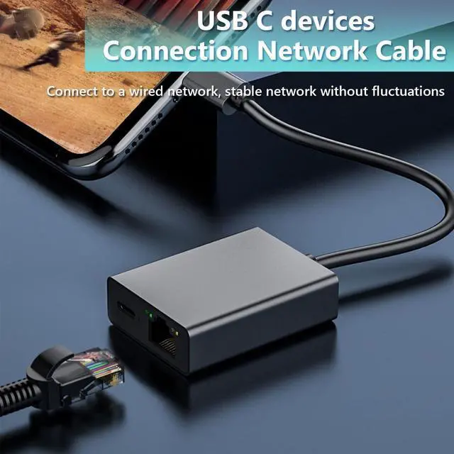 Alt view image 3 of 4 - USB C to RJ45 Network Adapter for Google TV, Chromecast, Laptop, Black
