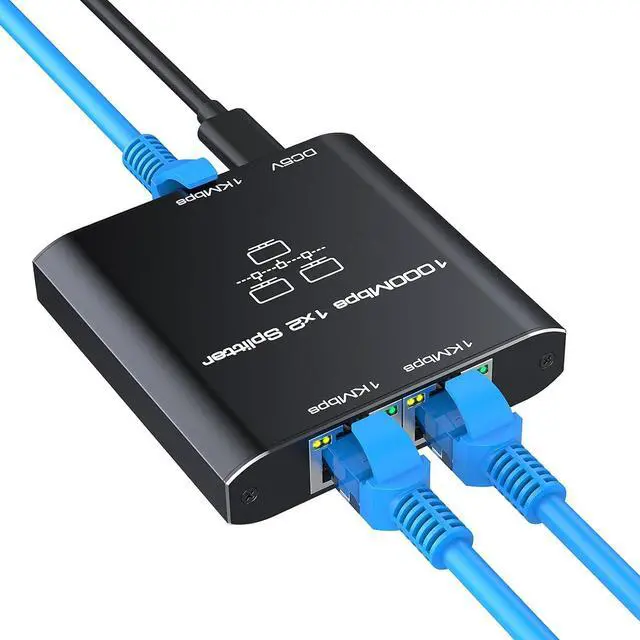 Main image of Ethernet Splitter 1 to 2, High Speed Gigabit 1000Mbps, LAN Network Splitter with USB Power Cable, Gigabit RJ45 Internet Ethernet Splitter for Cat 5/5e/6/7/8 Cable [2 Devices Networked Simultaneously]