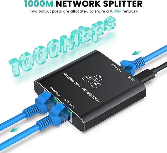 Alt view image 2 of 7 - Ethernet Splitter 1 to 2, High Speed Gigabit 1000Mbps, LAN Network Splitter with USB Power Cable, Gigabit RJ45 Internet Ethernet Splitter for Cat 5/5e/6/7/8 Cable [2 Devices Networked Simultaneously]