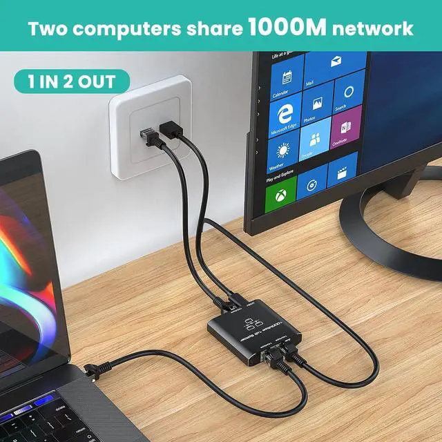 Alt view image 5 of 7 - Ethernet Splitter 1 to 2, High Speed Gigabit 1000Mbps, LAN Network Splitter with USB Power Cable, Gigabit RJ45 Internet Ethernet Splitter for Cat 5/5e/6/7/8 Cable [2 Devices Networked Simultaneously]