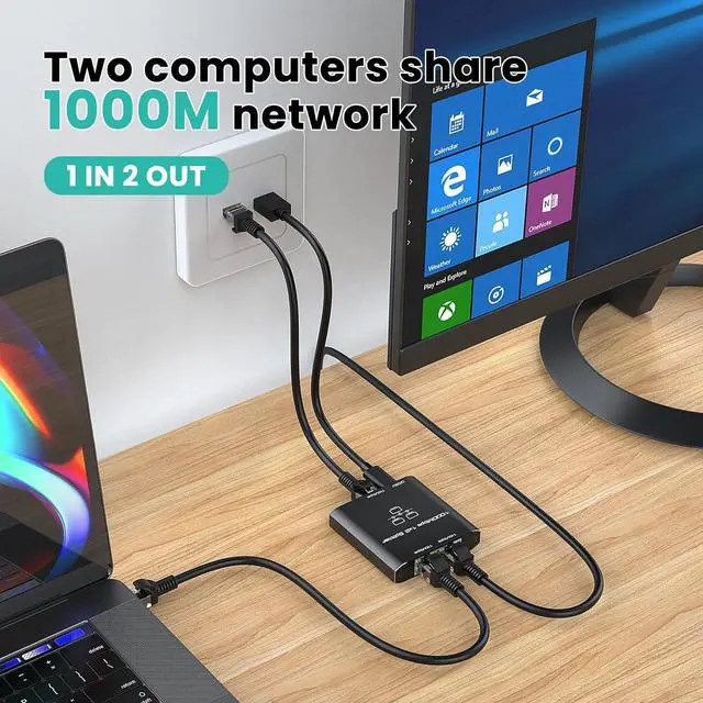 Alt view image 4 of 7 - Ethernet Splitter 1 to 2, High Speed Gigabit 1000Mbps, LAN Network Splitter with USB Power Cable, Gigabit RJ45 Internet Ethernet Splitter for Cat 5/5e/6/7/8 Cable [2 Devices Networked Simultaneously]