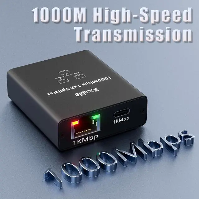 Alt view image 3 of 6 - USB-C to 2x RJ45 Ethernet Splitter, Gigabit LAN Adapter, 1Gbps, for MacBook to Ethernet