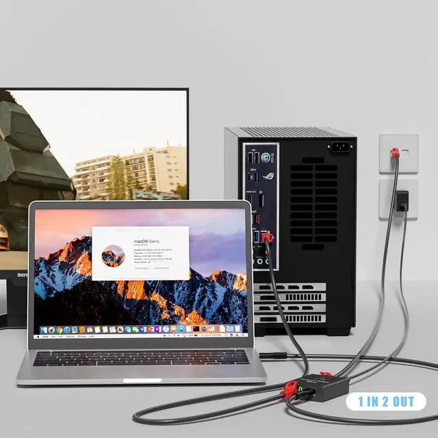 Alt view image 2 of 6 - USB-C to 2x RJ45 Ethernet Splitter, Gigabit LAN Adapter, 1Gbps, for MacBook to Ethernet