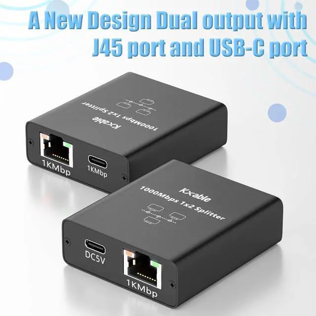 Alt view image 5 of 6 - USB-C to 2x RJ45 Ethernet Splitter, Gigabit LAN Adapter, 1Gbps, for MacBook to Ethernet