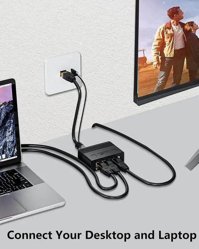 Alt view image 4 of 7 - Ethernet Splitter 1 to 3, Gigabit RJ45 High Speed Ethernet Splitter,1000Mbps Network Switch Extension Connector with 1M Power Cable, CAT 5 6 7 8 Network Cable Simultaneous Three Device