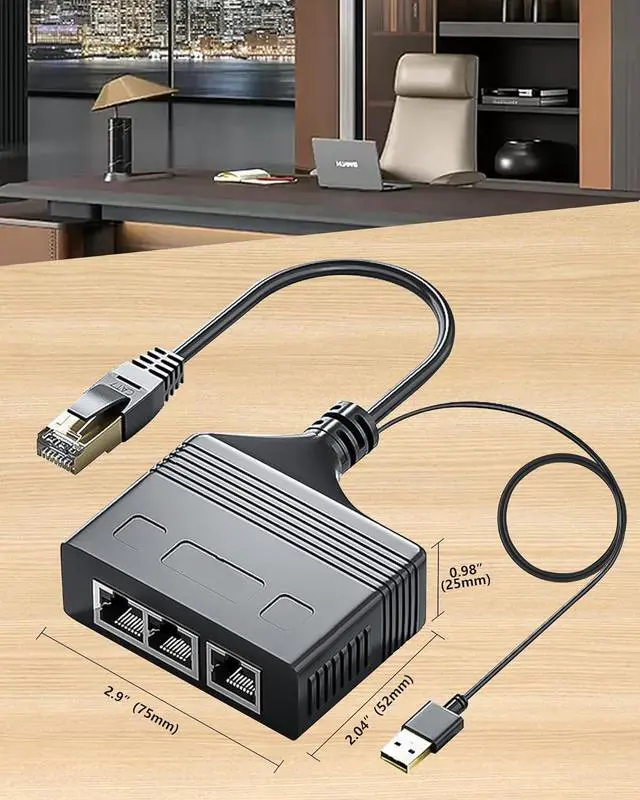 Alt view image 7 of 7 - Ethernet Splitter 1 to 3, Gigabit RJ45 High Speed Ethernet Splitter,1000Mbps Network Switch Extension Connector with 1M Power Cable, CAT 5 6 7 8 Network Cable Simultaneous Three Device