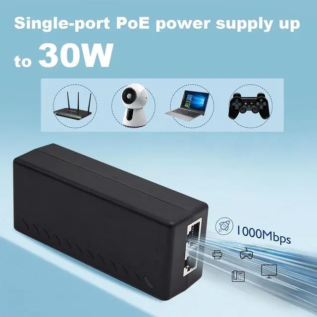 Alt view image 3 of 7 - Gigabit PoE+ Injector Adapter - 30W 48V Power Over Ethernet Plus - 10/100/1000Mbps IEEE 802.3af/at Compliant - Up to 100 M (328 ft) Range, by ThePoEstore