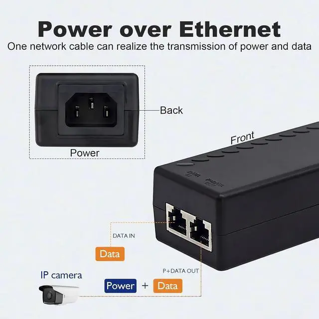 Alt view image 4 of 7 - Gigabit PoE+ Injector Adapter - 30W 48V Power Over Ethernet Plus - 10/100/1000Mbps IEEE 802.3af/at Compliant - Up to 100 M (328 ft) Range, by ThePoEstore