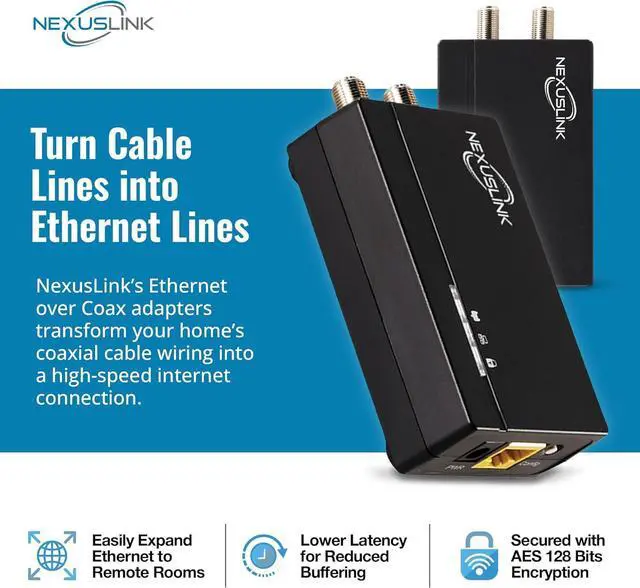 Alt view image 2 of 7 - G.hn Ethernet Over Coax Adapter Kit - 1.2Gbps Network for Unused/Dark Coax - Secure Wired Connection for Gaming & Streaming - Easy Setup - Not for Cable TV/Internet - 2 Units (GCA-1200-KIT)