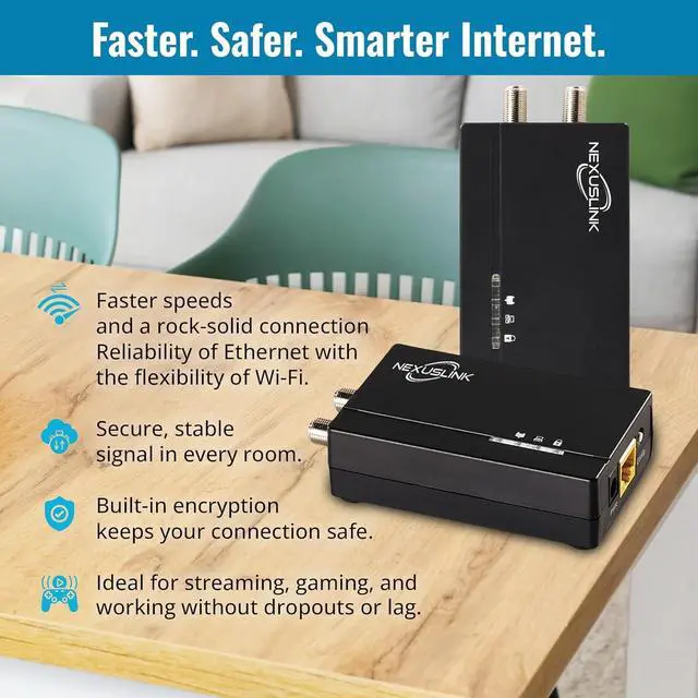 Alt view image 5 of 7 - G.hn Ethernet Over Coax Adapter Kit - 1.2Gbps Network for Unused/Dark Coax - Secure Wired Connection for Gaming & Streaming - Easy Setup - Not for Cable TV/Internet - 2 Units (GCA-1200-KIT)