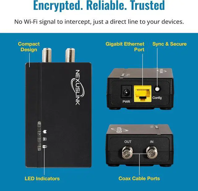Alt view image 7 of 7 - G.hn Ethernet Over Coax Adapter Kit - 1.2Gbps Network for Unused/Dark Coax - Secure Wired Connection for Gaming & Streaming - Easy Setup - Not for Cable TV/Internet - 2 Units (GCA-1200-KIT)