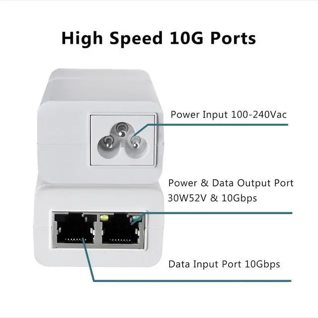 Alt view image 2 of 4 - 10Gbps PoE+ Injector 30W IEEE802.3at/af Compliant, Supplies PoE(15.4W) or PoE+(30W) Power Over Ethernet Distances Up to 328ft, PoE Injector Adapter for Camera/Access Point/IP Phones, EN30GT-10