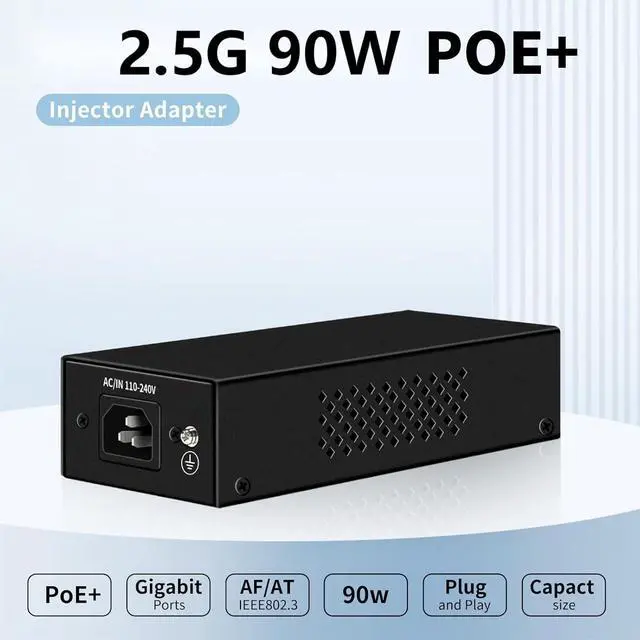 Alt view image 2 of 7 - PoE Injector Up to 90w Power Supply, 2.5 Gigabit PoE Adapter for IP Cameras and VoIP Phones Network Distance Up to 328 ft. PoE Power Supply IEEE 802.3af Compliant Plug & Play Desktop UL Certified