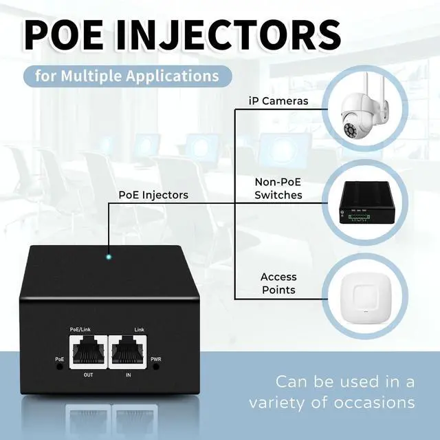 Alt view image 6 of 7 - PoE Injector Up to 90w Power Supply, 2.5 Gigabit PoE Adapter for IP Cameras and VoIP Phones Network Distance Up to 328 ft. PoE Power Supply IEEE 802.3af Compliant Plug & Play Desktop UL Certified