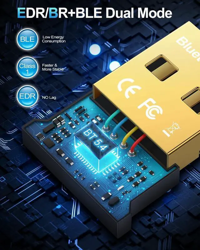 Alt view image 2 of 7 - 5.4 USB Bluetooth Adapter for PC, Bluetooth Dongle, Plug-and-Play for PC, Laptop, Mouse, Keyboard, Headsets, Speakers, Support Windows 11/10/8.1/7