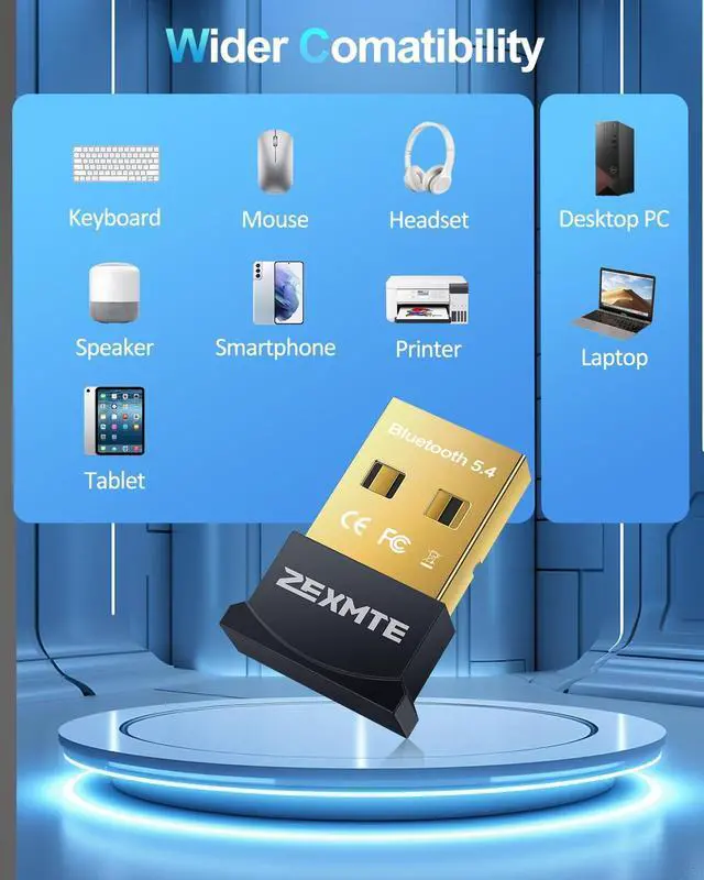 Alt view image 5 of 7 - 5.4 USB Bluetooth Adapter for PC, Bluetooth Dongle, Plug-and-Play for PC, Laptop, Mouse, Keyboard, Headsets, Speakers, Support Windows 11/10/8.1/7