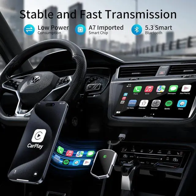 Alt view image 2 of 7 - Carplay Adapter for iPhone, Converts Wired to Wireless Car Play Adapter Plug and Play CarPlay Wireless Control Suitable for Cars from 2017 and Apple iPhone iOS 10+ (A)
