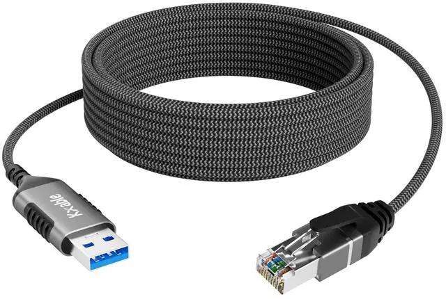 Main image of Slim USB to Ethernet Cable 8 FT, USB 3.0 A to RJ45 Thin Cord, Directly Connected, Aluminum, Braided, OFC, USB to RJ45 Gigabit LAN Network Cable for Laptop, PC, Switch and More, OD: 3.6mm