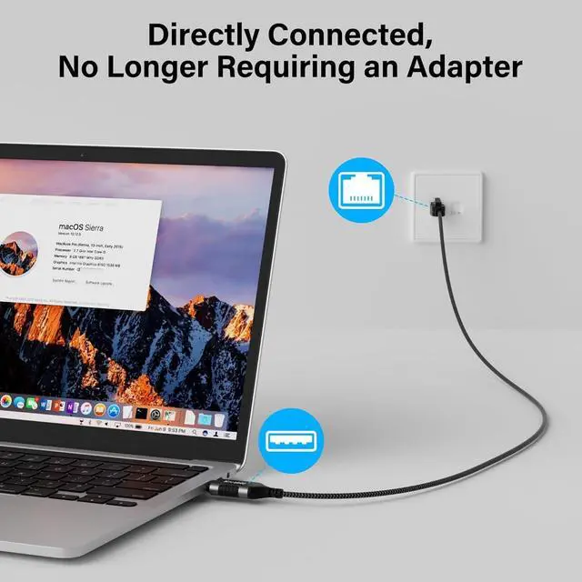 Alt view image 2 of 7 - Slim USB to Ethernet Cable 8 FT, USB 3.0 A to RJ45 Thin Cord, Directly Connected, Aluminum, Braided, OFC, USB to RJ45 Gigabit LAN Network Cable for Laptop, PC, Switch and More, OD: 3.6mm
