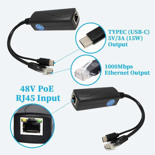 Alt view image 2 of 7 - 2.5G Type C PoE Splitter 5V/3A, 48V PoE to USB-C 5V/3A 15W Output, 2.5Gbps Ethernet Comply IEEE802.3af/at, Plug and Play for Smart Home