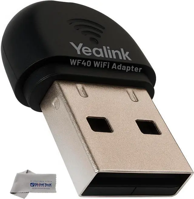 Main image of Yealink WF40 USB Wi-Fi Dongle Adapter for Desk Phones - Compatible Phone Models - T46U, T48U,T43U, T44U, T42U, T46S, T48S, T42S,T41S, T53, T52S, T27G, T29G, T46G,T48G Global Teck Microfiber Cloth