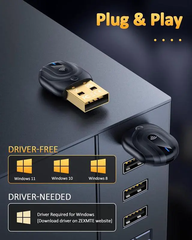 Alt view image 5 of 7 - ZEXMTE 5.1 USB Bluetooth Adapter for PC, Bluetooth Dongle for PC, 50M/164FT Long Range Stable Signal, with FPC Antenna, Windows 11/10/8 Plug & Play