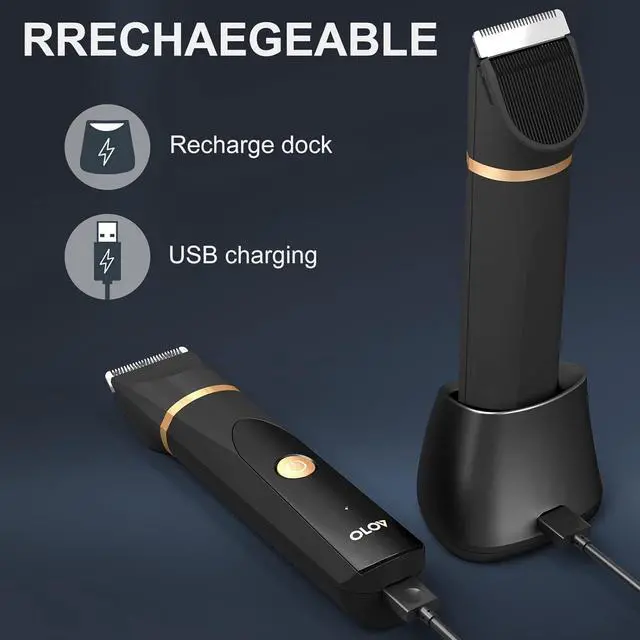 Alt view image 6 of 7 - OLOV Electric Body Hair Trimmer - Groin Trimmer for Men - Bikini Trimmer Women - Wet/Dry Shaver Groomer, Replaceable Ceramic Blade Heads, USB Recharge Dock, Waterproof Hygiene Razor,Black
