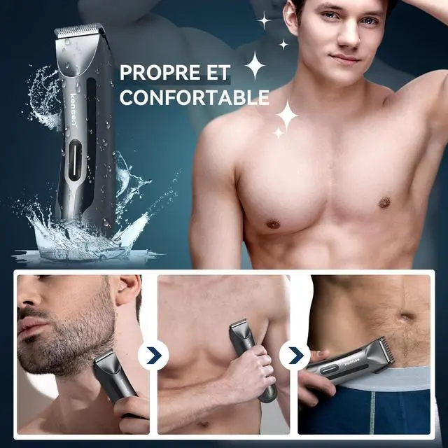Alt view image 2 of 7 - Body Hair Trimmer for Men, Electric Groin Hair Trimmer, Rechargeable Body Groomer, Replaceable Ceramic Blade Heads, Waterproof Wet/Dry Clippers, Male Pubic Hair Hygiene Razor