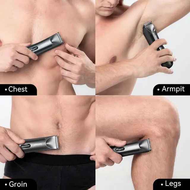 Alt view image 3 of 7 - Body Hair Trimmer for Men, Electric Groin Hair Trimmer, Rechargeable Body Groomer, Replaceable Ceramic Blade Heads, Waterproof Wet/Dry Clippers, Male Pubic Hair Hygiene Razor